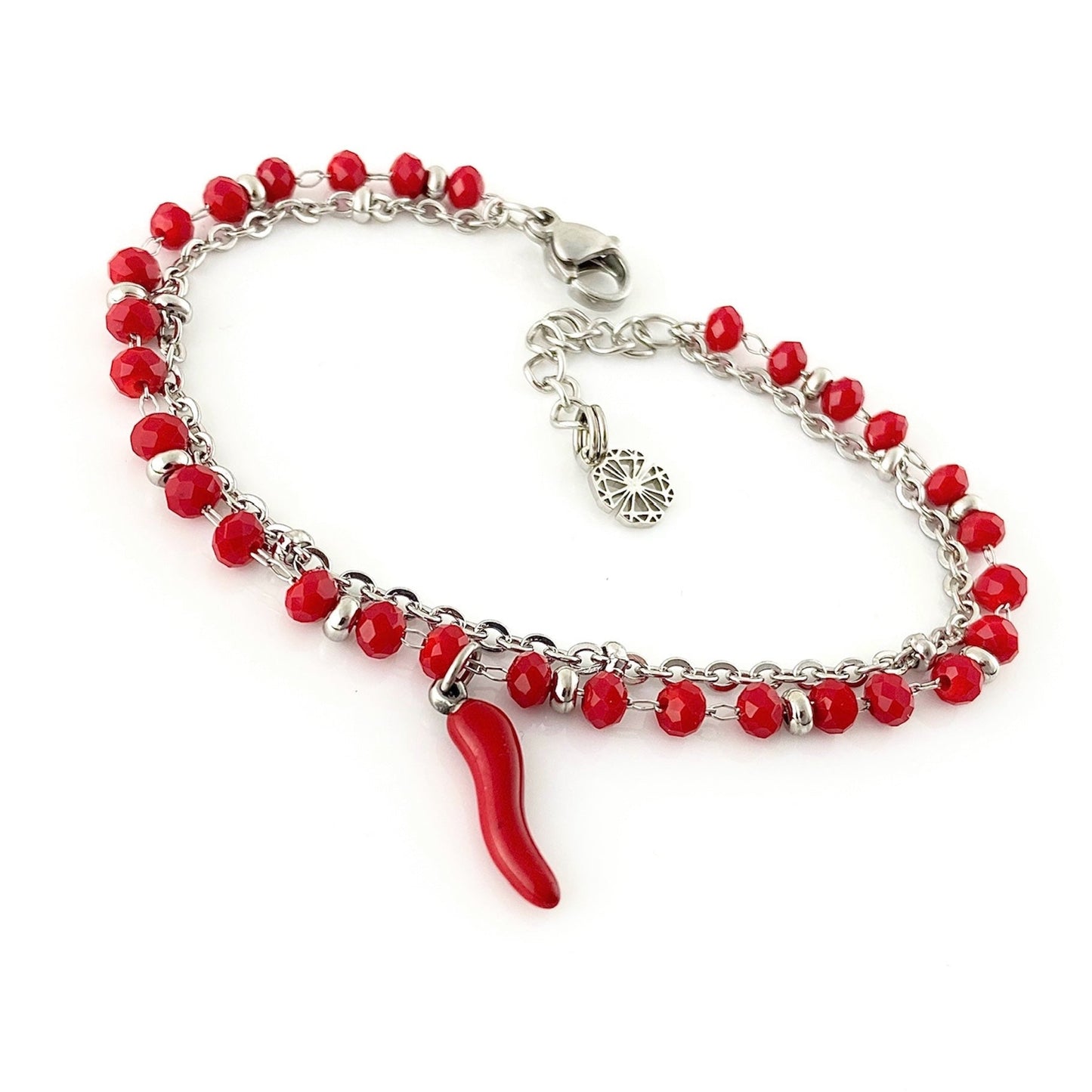 Bracciale Cristallo Doppio Filo - Rosso