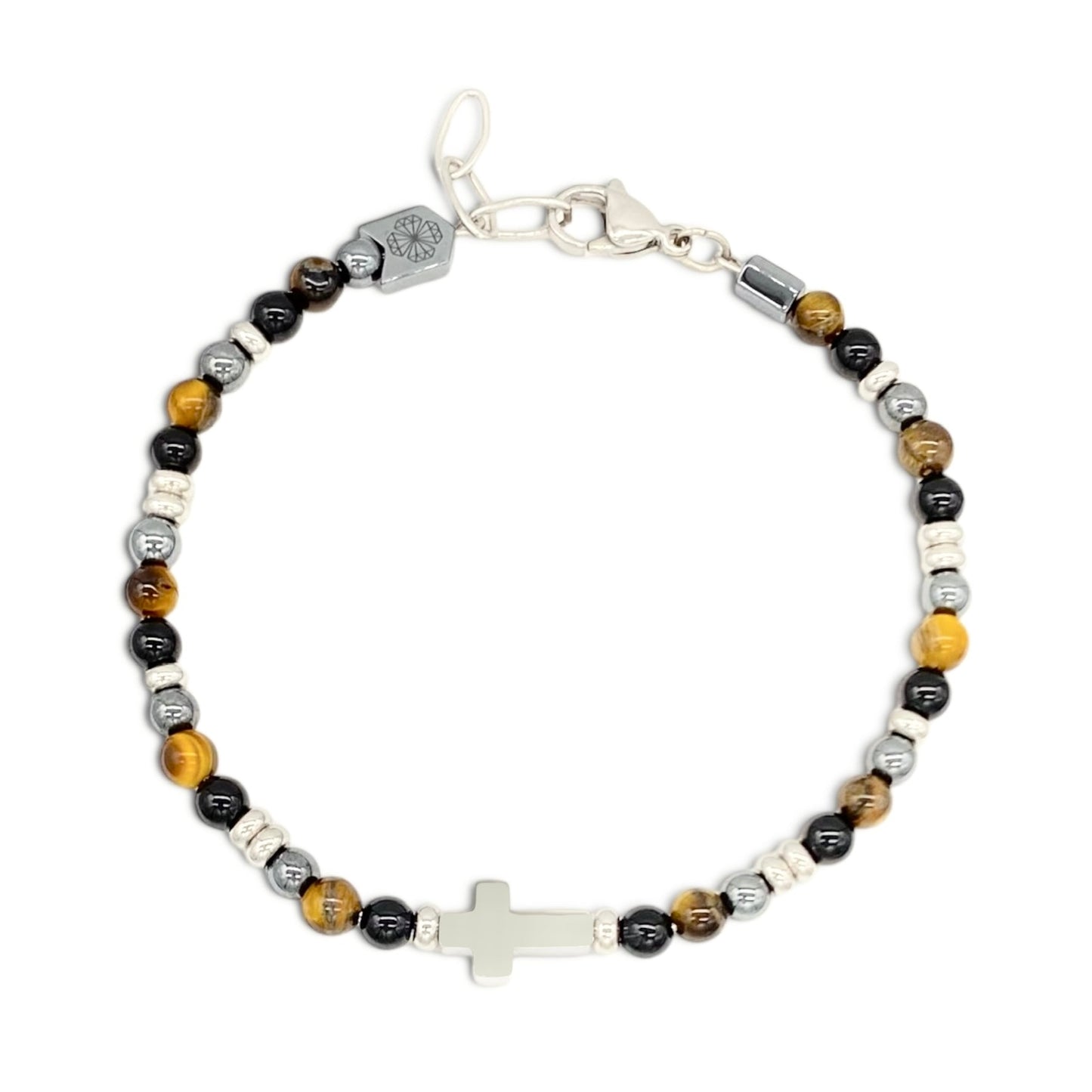 Bracciale Croce in Pietre Dure Ematite Uomo