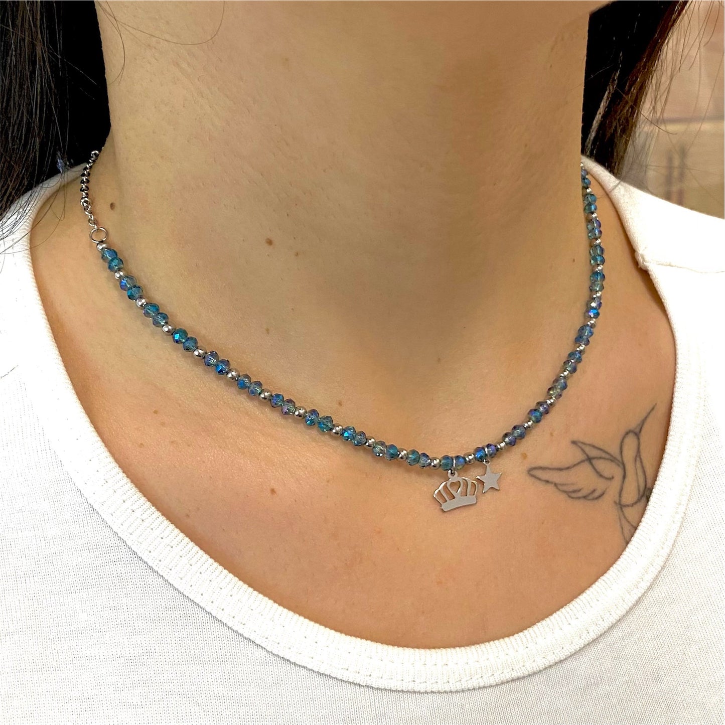 Collana Cristallo Indossata Blu
