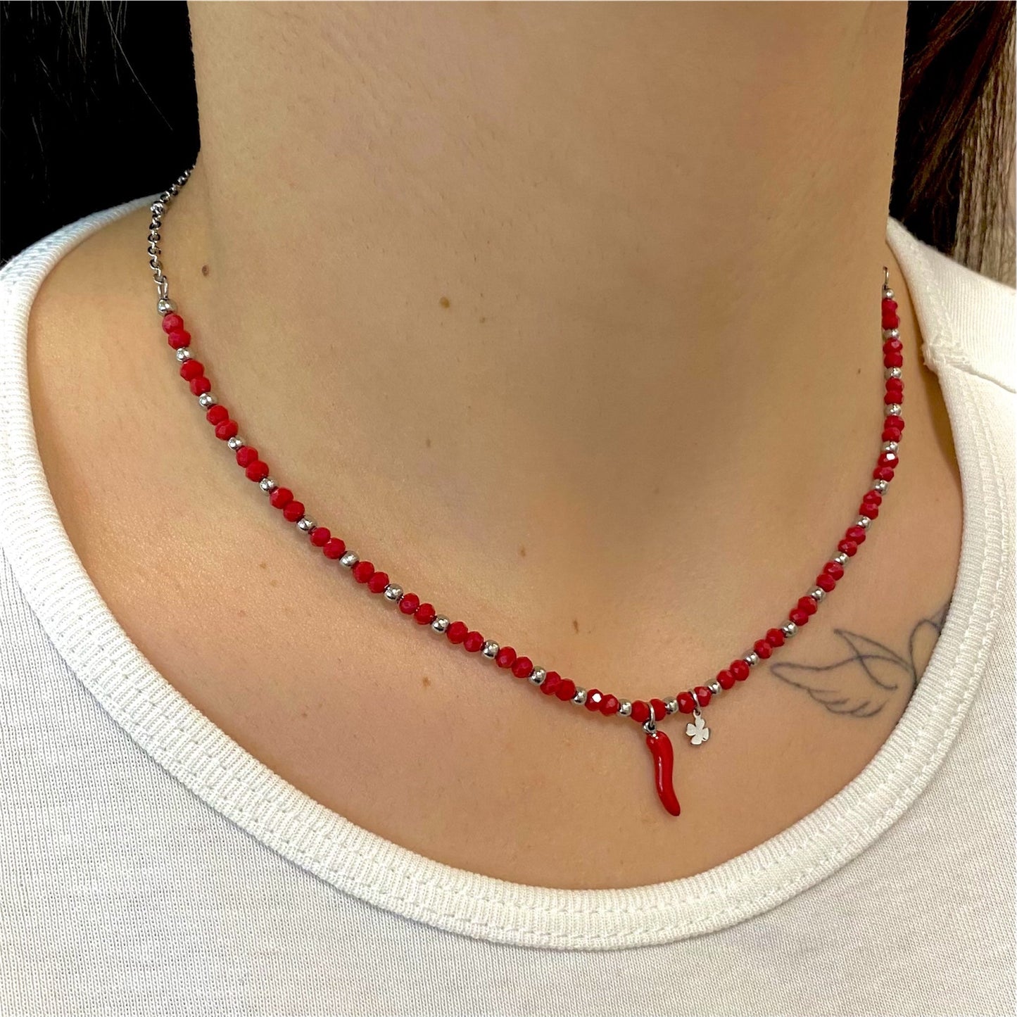 Collana Cristallo Indossata Rosso