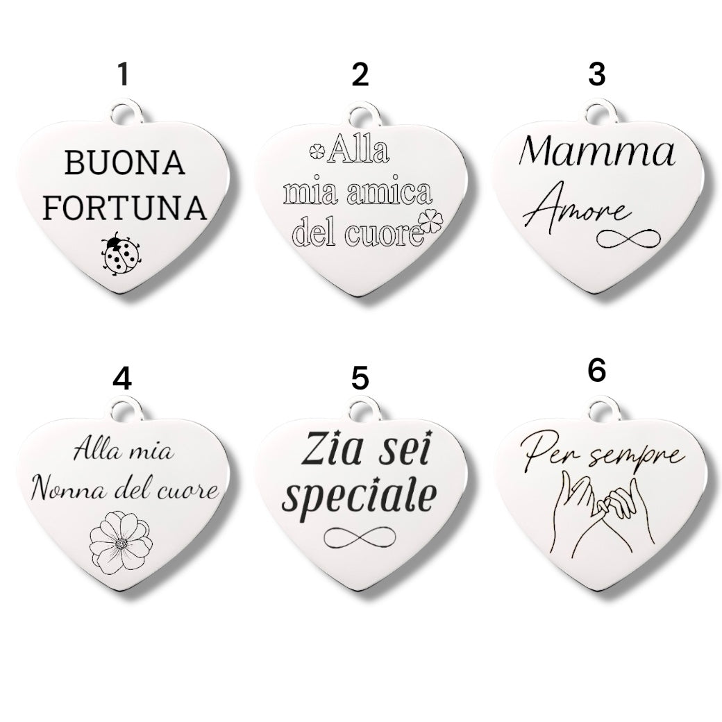 Ciondoli per Bracciale Cuore Personalizzato – Frase Incisa su Acciaio