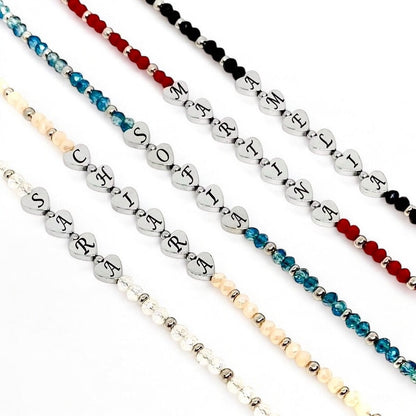 Bracciale Cristallo con Nome Inciso su Cuore di Ematite - Colori