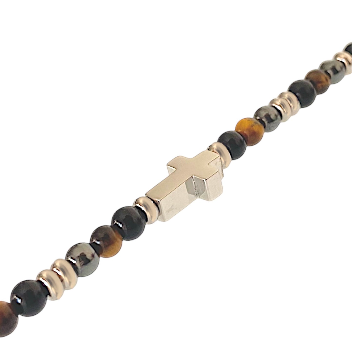 Bracciale Max Croce in Pietre Dure Ematite Uomo
