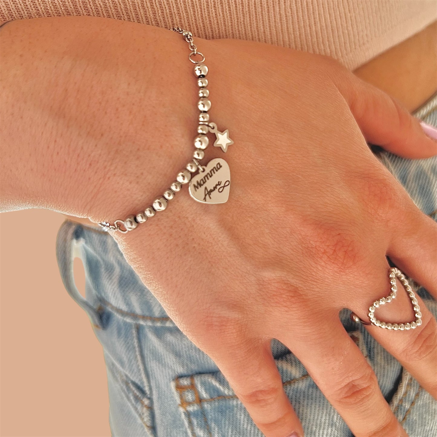 Bracciale Festa della Mamma - Ciondolo Cuore Personalizzato