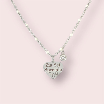 Collana Cuore con Frase Incisa - Bianco