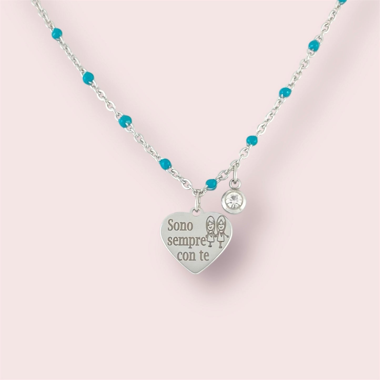 Collana Cuore con Frase Incisa - Celeste