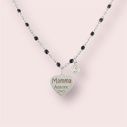 Collana Cuore con Frase Incisa - Nero