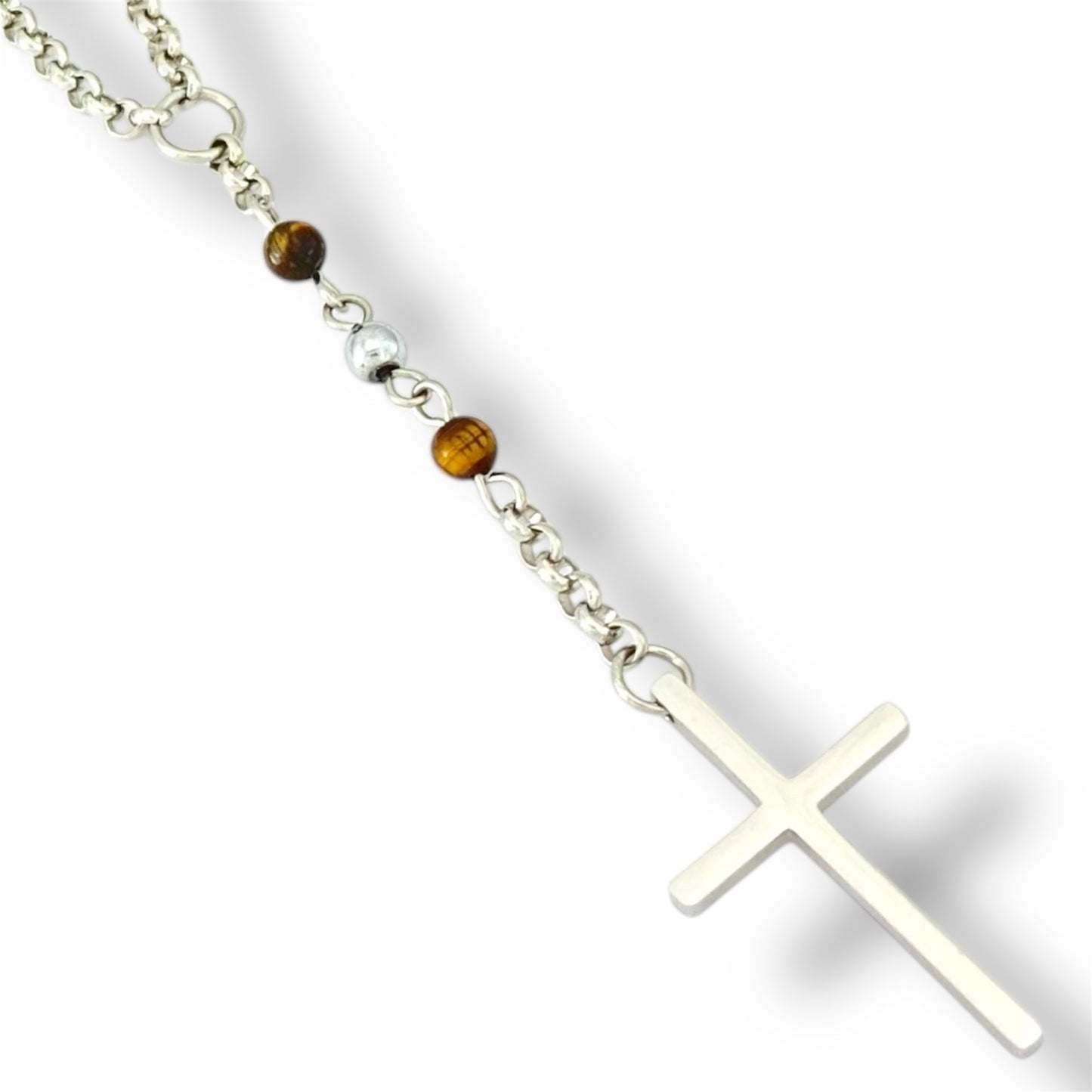 Rosario in Acciaio & Pietre di Occhi di Tigre