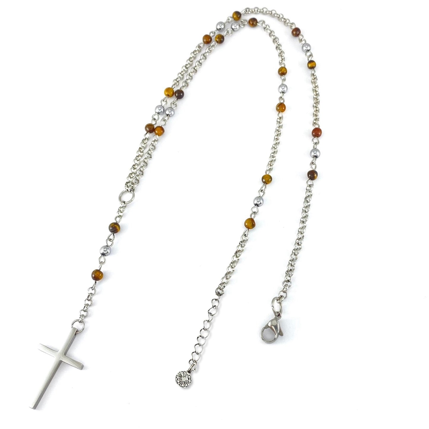 Rosario in Acciaio & Pietre di Occhi di Tigre