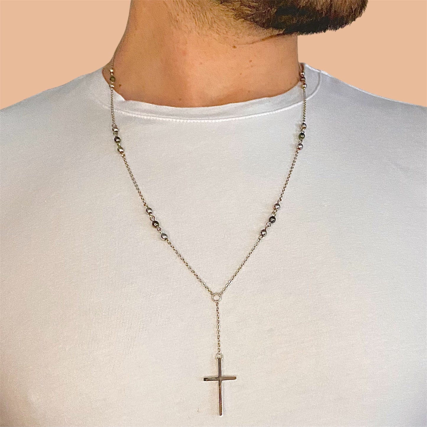 Rosario in Acciaio Uomo indossato